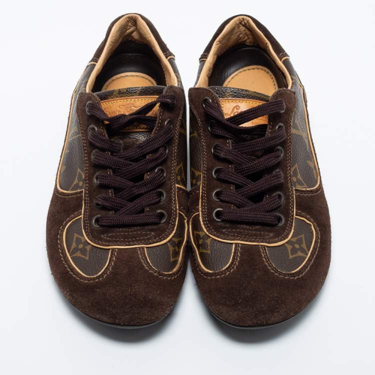 Pre Owned Louis Vuitton Brown Suede and Monogram Coated Canvas Energie Sneakers Size 35