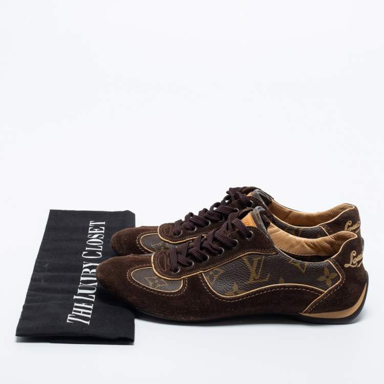Pre Owned Louis Vuitton Brown Suede and Monogram Coated Canvas Energie Sneakers Size 35