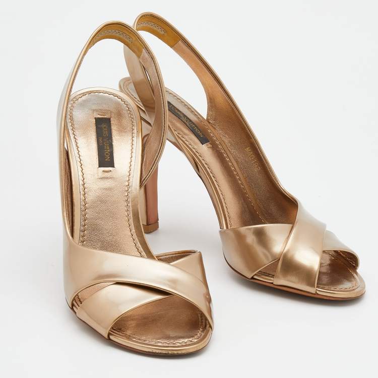 Pre Owned Louis Vuitton Metallic Bronze Leather Criss Cross Slingback Sandals Size 38.5