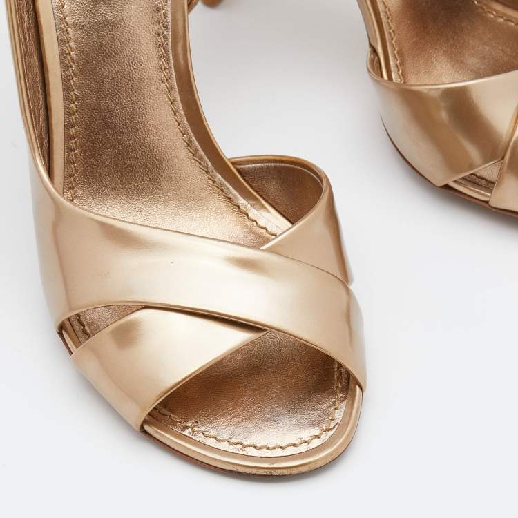 Pre Owned Louis Vuitton Metallic Bronze Leather Criss Cross Slingback Sandals Size 38.5