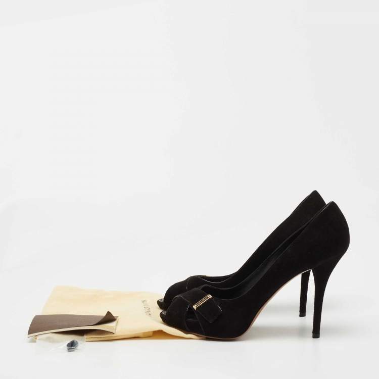 Pre Owned Louis Vuitton Black Suede Criss Cross Peep Toe Pumps Size 41