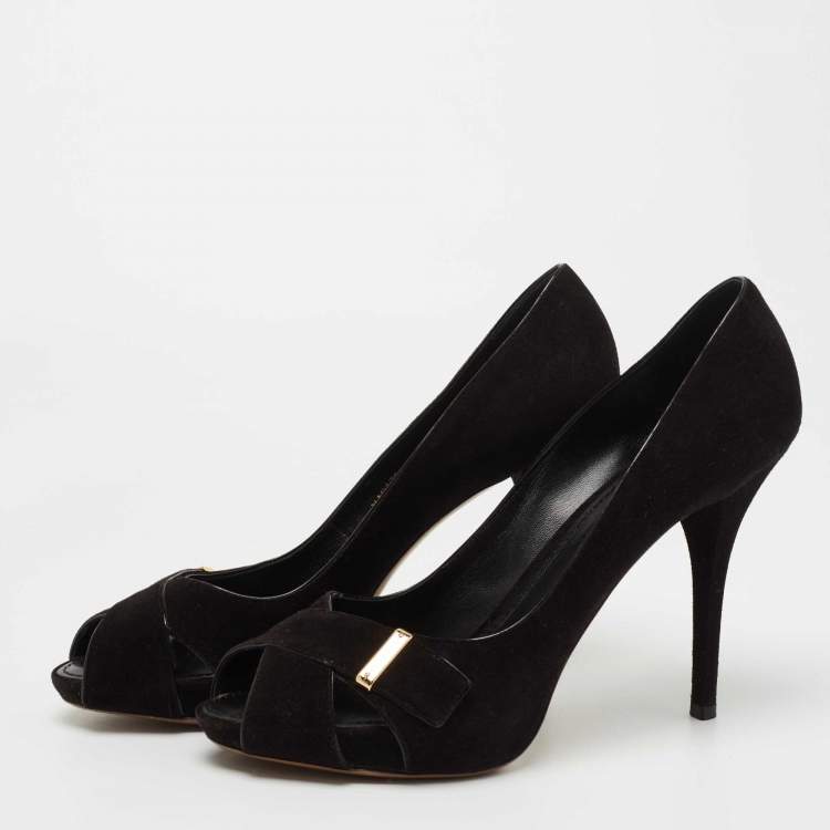 Pre Owned Louis Vuitton Black Suede Criss Cross Peep Toe Pumps Size 41
