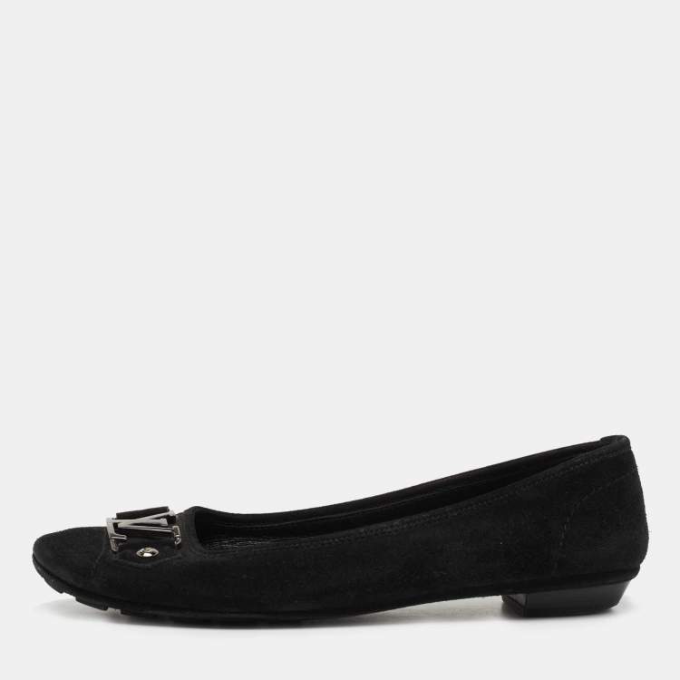 Pre Owned Louis Vuitton Black Suede Oxford Ballet Flats Size 38