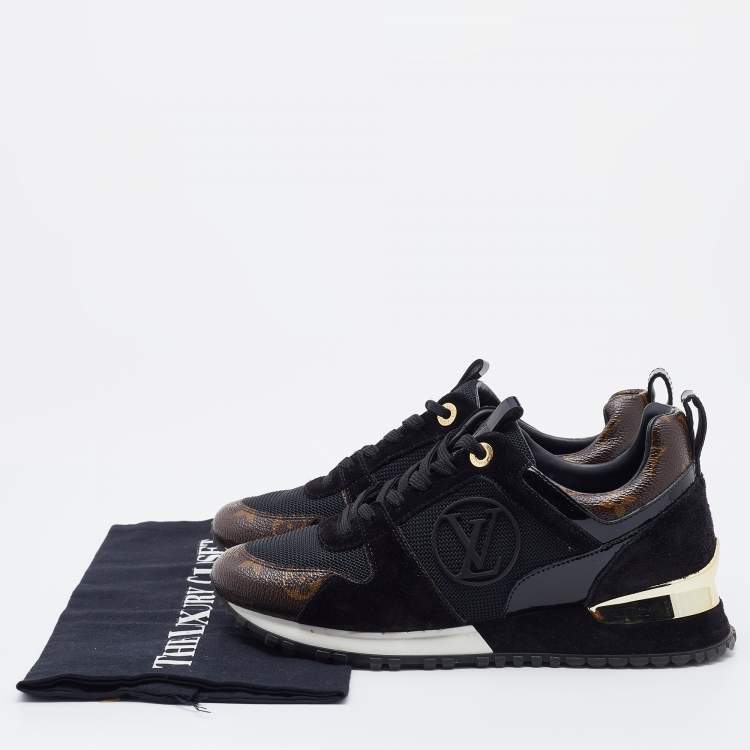 Pre Owned Louis Vuitton Black/Brown Mesh, Suede and Monogram Canvas Run Away Sneakers Size 36
