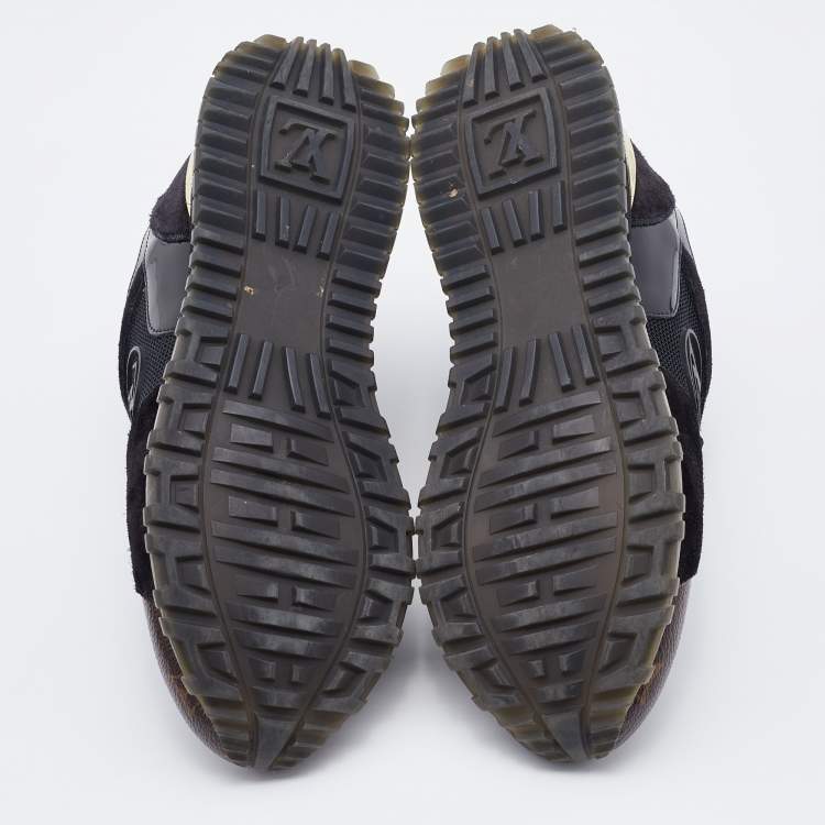 Pre Owned Louis Vuitton Black/Brown Mesh, Suede and Monogram Canvas Run Away Sneakers Size 36