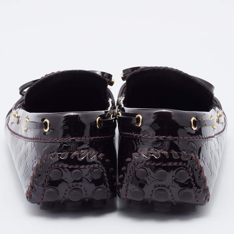 Pre Owned Louis Vuitton Burgundy Patent Leather Gloria Slip On Loafers Size 38