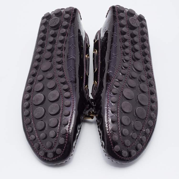 Pre Owned Louis Vuitton Burgundy Patent Leather Gloria Slip On Loafers Size 38