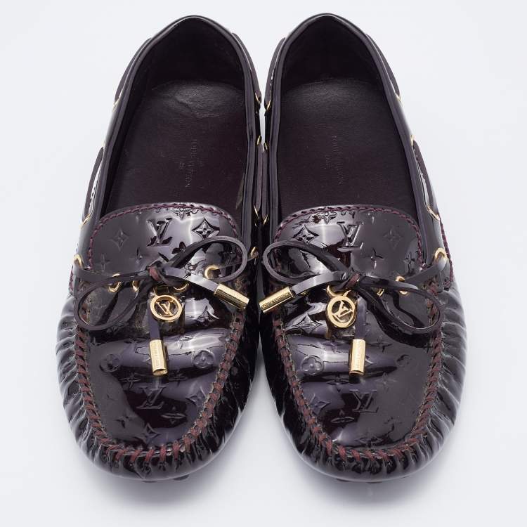 Pre Owned Louis Vuitton Burgundy Patent Leather Gloria Slip On Loafers Size 38