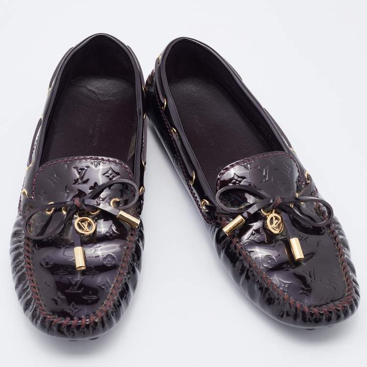 Pre Owned Louis Vuitton Burgundy Patent Leather Gloria Slip On Loafers Size 38