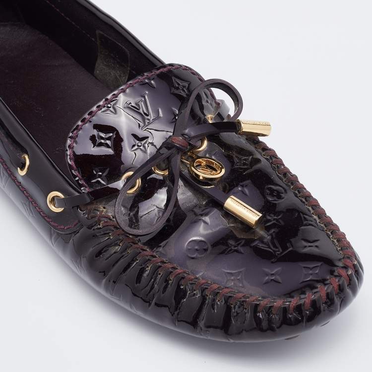 Pre Owned Louis Vuitton Burgundy Patent Leather Gloria Slip On Loafers Size 38