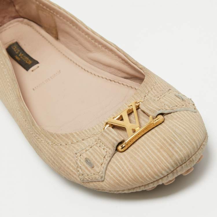 مملوكة مسبقًا Louis Vuitton Beige Nubuck Leather Oxford Ballet Flats Size 38