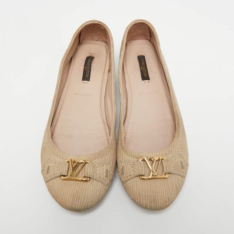 مملوكة مسبقًا Louis Vuitton Beige Nubuck Leather Oxford Ballet Flats Size 38