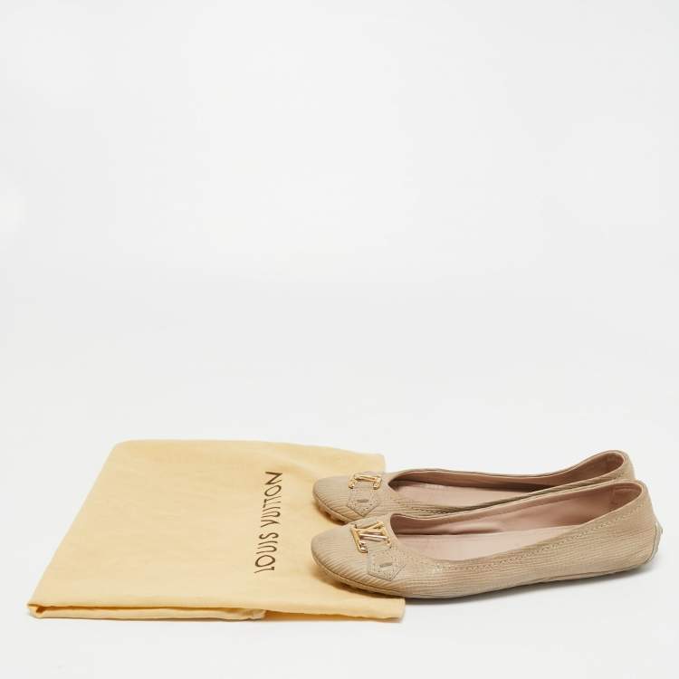 مملوكة مسبقًا Louis Vuitton Beige Nubuck Leather Oxford Ballet Flats Size 38