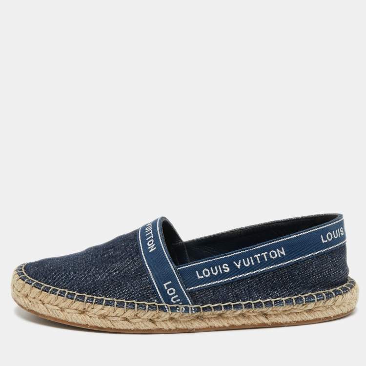 Pre Owned Louis Vuitton Navy Blue Denim Espadrille Flats Size 37