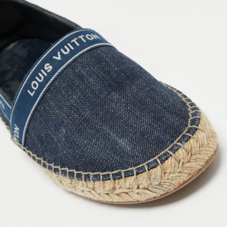 Pre Owned Louis Vuitton Navy Blue Denim Espadrille Flats Size 37