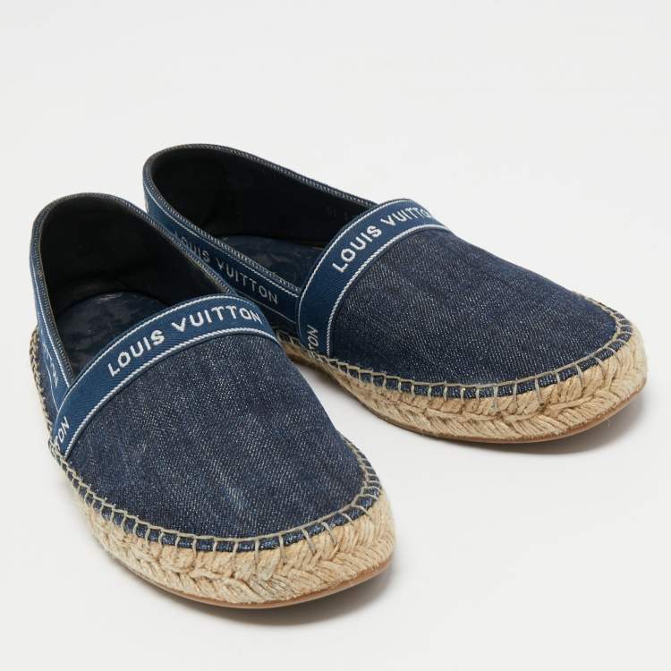 Pre Owned Louis Vuitton Navy Blue Denim Espadrille Flats Size 37