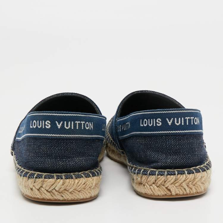 Pre Owned Louis Vuitton Navy Blue Denim Espadrille Flats Size 37