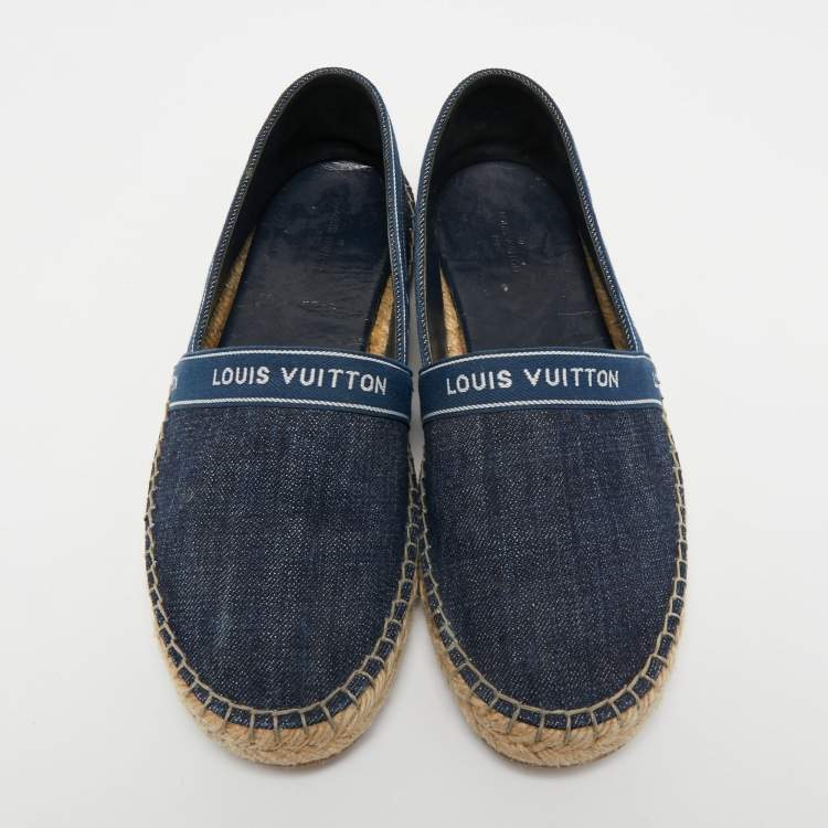 Pre Owned Louis Vuitton Navy Blue Denim Espadrille Flats Size 37
