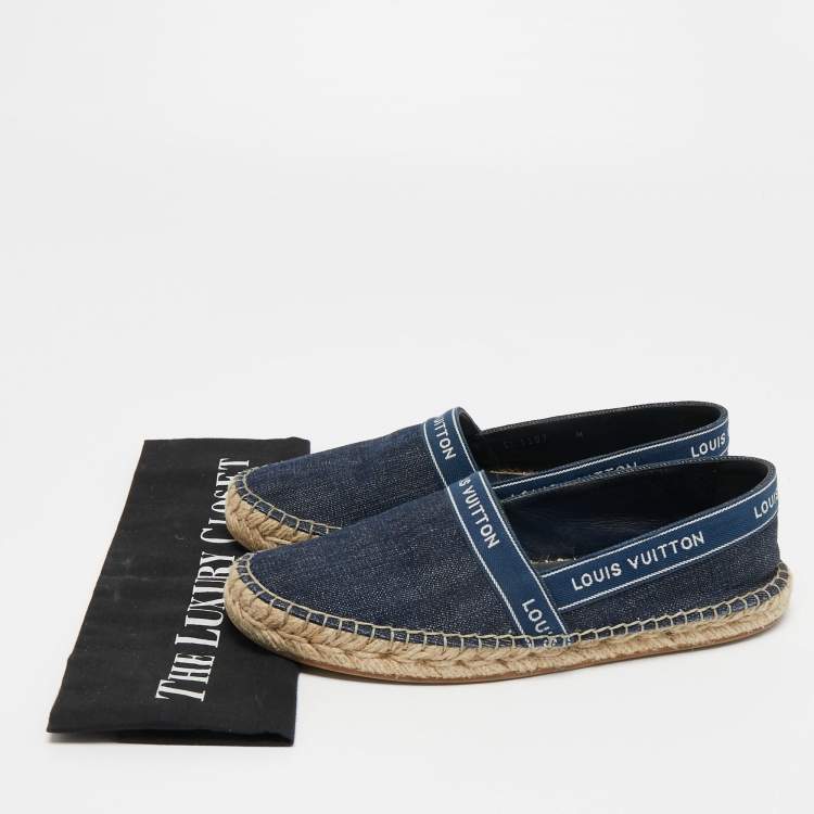 Pre Owned Louis Vuitton Navy Blue Denim Espadrille Flats Size 37