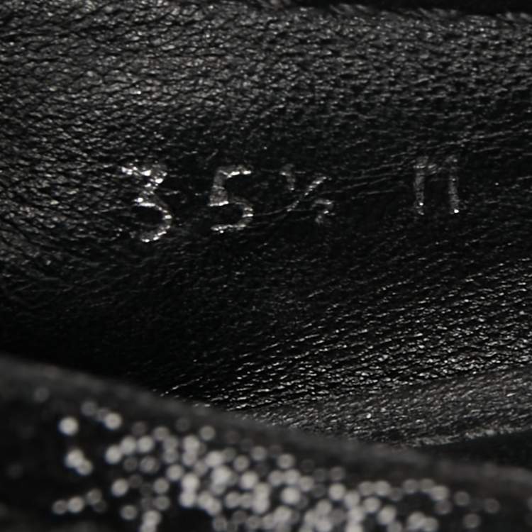 Pre Owned Louis Vuitton Black Glitter Suede Oxford Ballet Flats Size 35.5