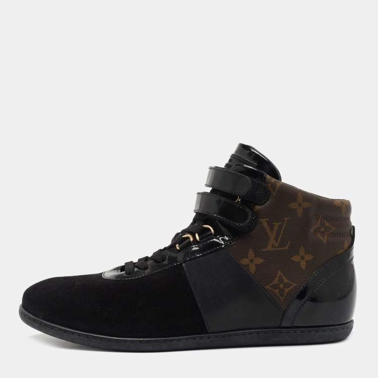 Louis Vuitton Monogram Canvas And Suede High Top Lace Up Sneakers