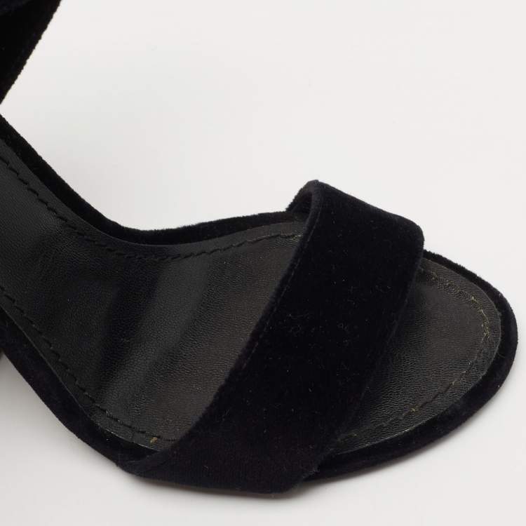 Pre Owned Louis Vuitton Black Velvet Ankle Wrap Sandals Size 36