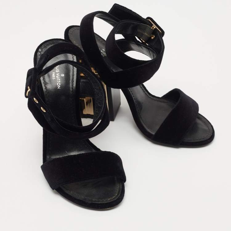 Pre Owned Louis Vuitton Black Velvet Ankle Wrap Sandals Size 36
