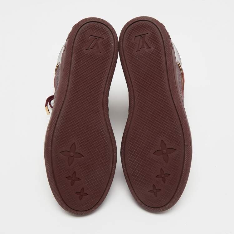 Pre Owned Louis Vuitton Burgundy Leather and Embossed Monogram Suede Millenium High Top Sneakers Size 37.5