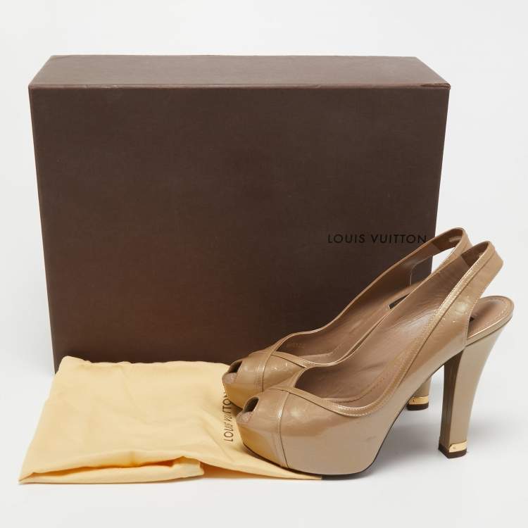 Pre Owned Louis Vuitton Beige Monogram Vernis Leather Tamara Slingback Pumps Size 37.5