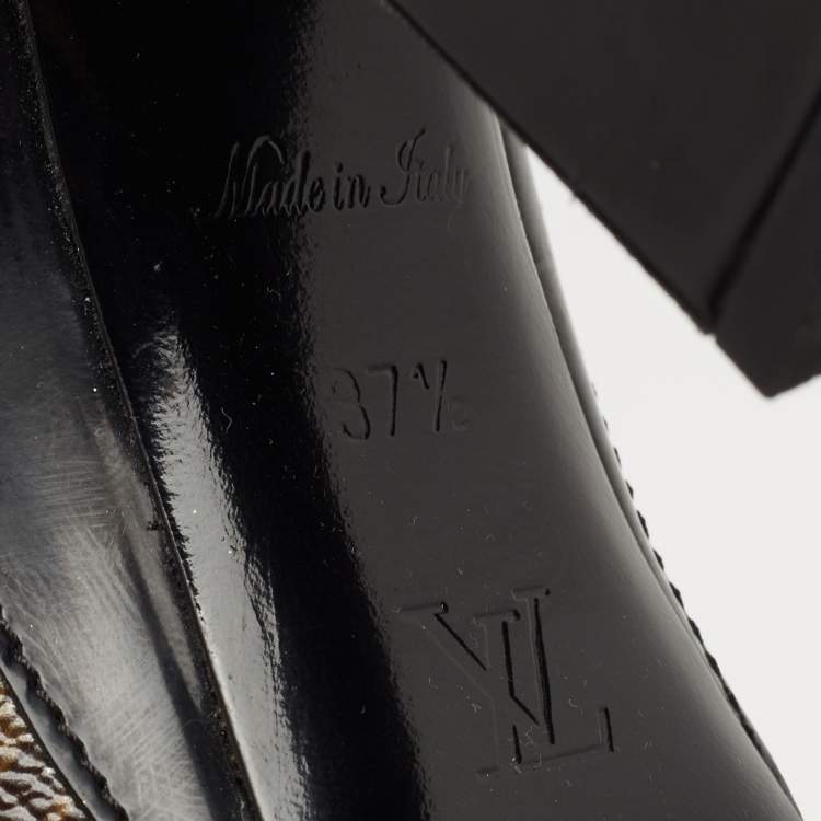 Pre Owned Louis Vuitton Black Leather and Monogram Canvas Rodeo Queen Pumps Size 37.5