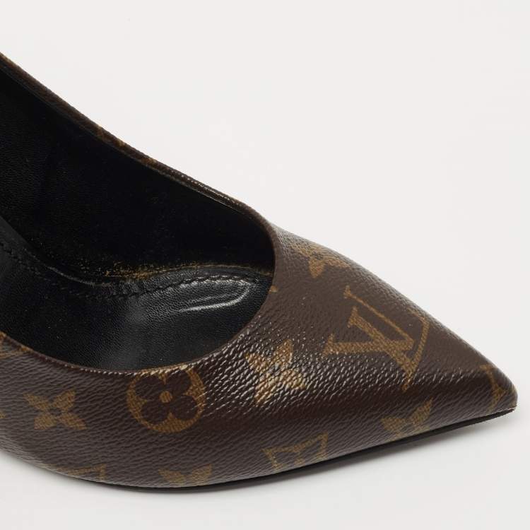 Pre Owned Louis Vuitton Black Leather and Monogram Canvas Rodeo Queen Pumps Size 37.5