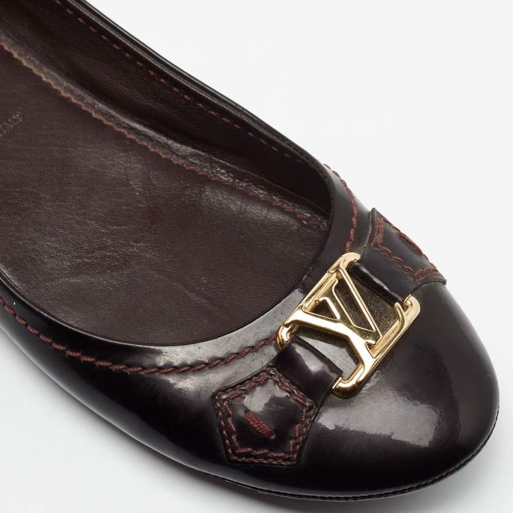 Pre Owned Louis Vuitton Burgundy Patent Leather Oxford Ballet Flats Size 38