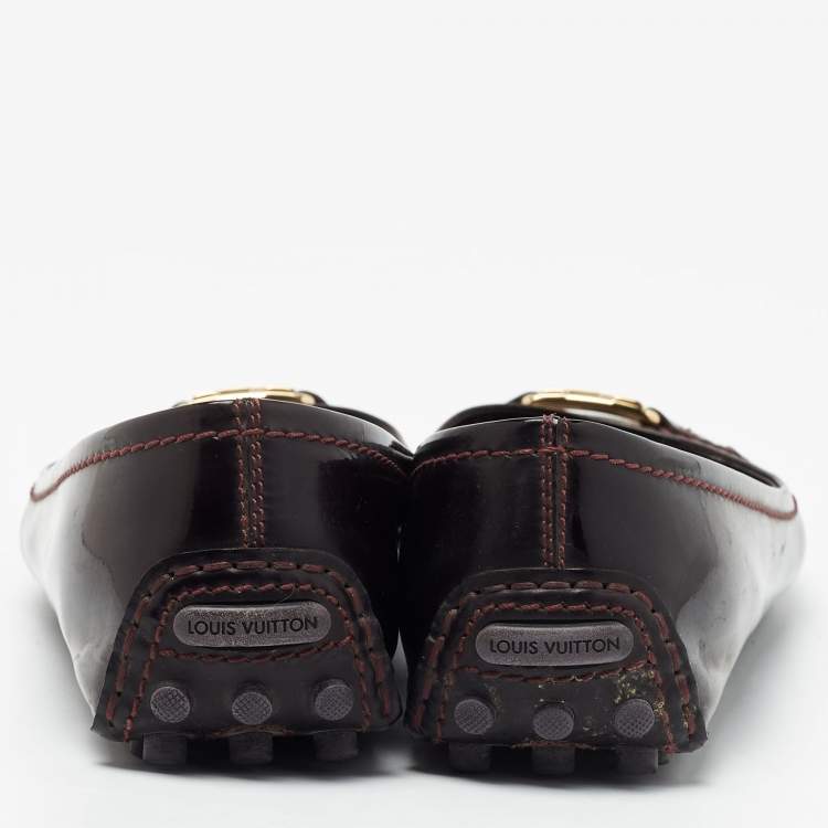 Pre Owned Louis Vuitton Burgundy Patent Leather Oxford Ballet Flats Size 38