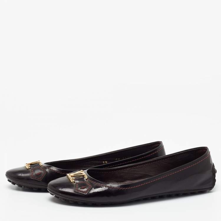 Pre Owned Louis Vuitton Burgundy Patent Leather Oxford Ballet Flats Size 38