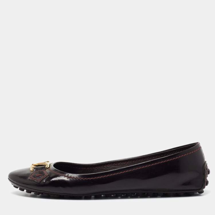 Pre Owned Louis Vuitton Burgundy Patent Leather Oxford Ballet Flats Size 38