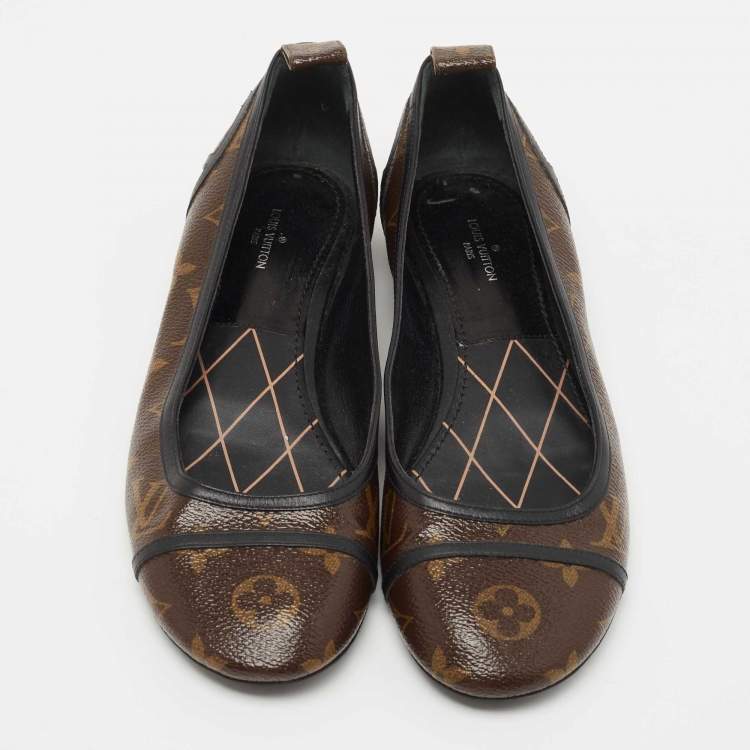 Pre Owned Louis Vuitton Brown Monogram Round Toe Ballet Flats Size 37