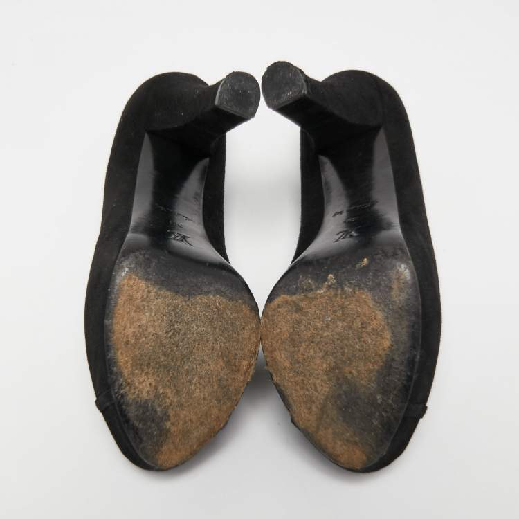 Pre Owned Louis Vuitton Black Suede Peep Toe Pumps Size 39