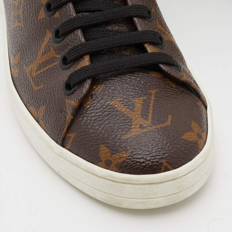 Pre Owned Louis Vuitton Black Monogram Canvas and Patent Leather Frontrow Sneakers Size 37