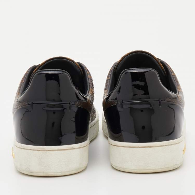 Pre Owned Louis Vuitton Black Monogram Canvas and Patent Leather Frontrow Sneakers Size 37