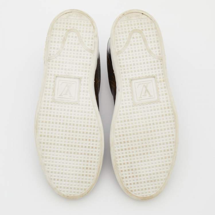 Pre Owned Louis Vuitton Black Monogram Canvas and Patent Leather Frontrow Sneakers Size 37