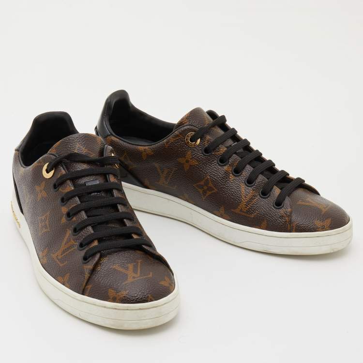 Pre Owned Louis Vuitton Black Monogram Canvas and Patent Leather Frontrow Sneakers Size 37