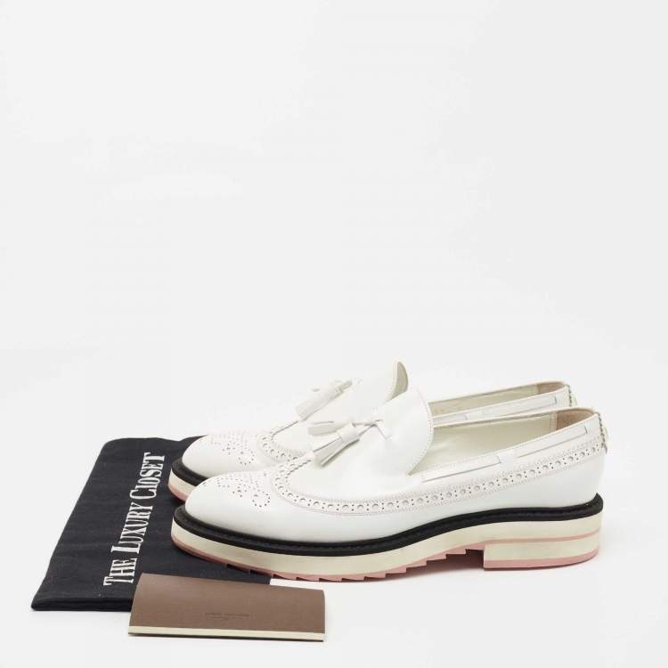 Pre Owned Louis Vuitton White Leather Slip On Loafers Size 39