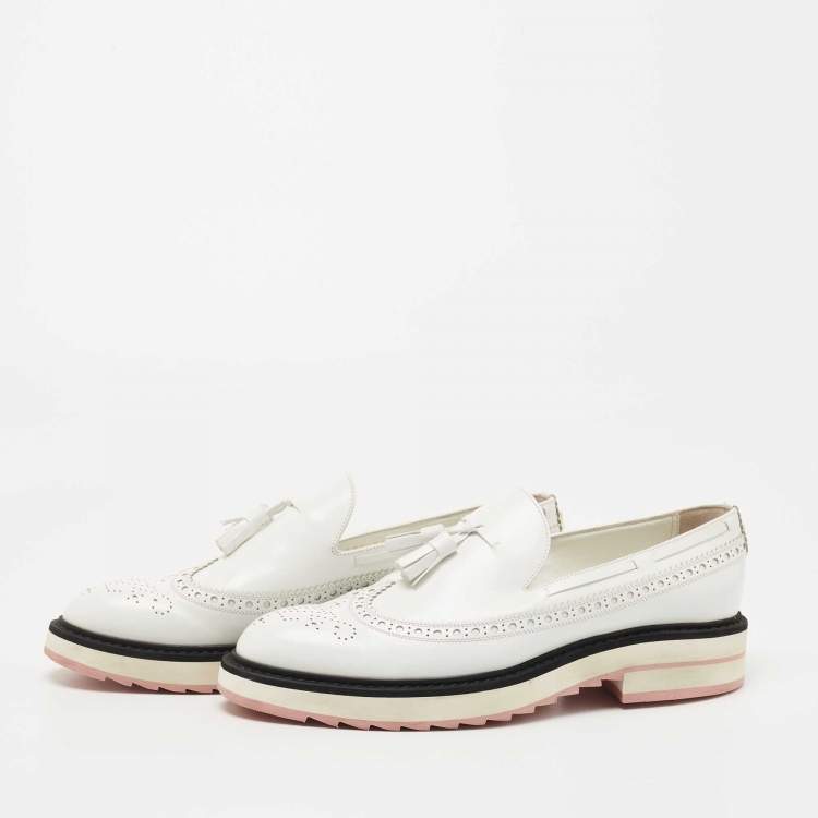 Pre Owned Louis Vuitton White Leather Slip On Loafers Size 39