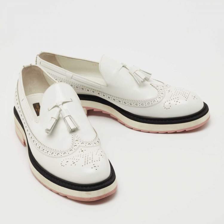 Pre Owned Louis Vuitton White Leather Slip On Loafers Size 39