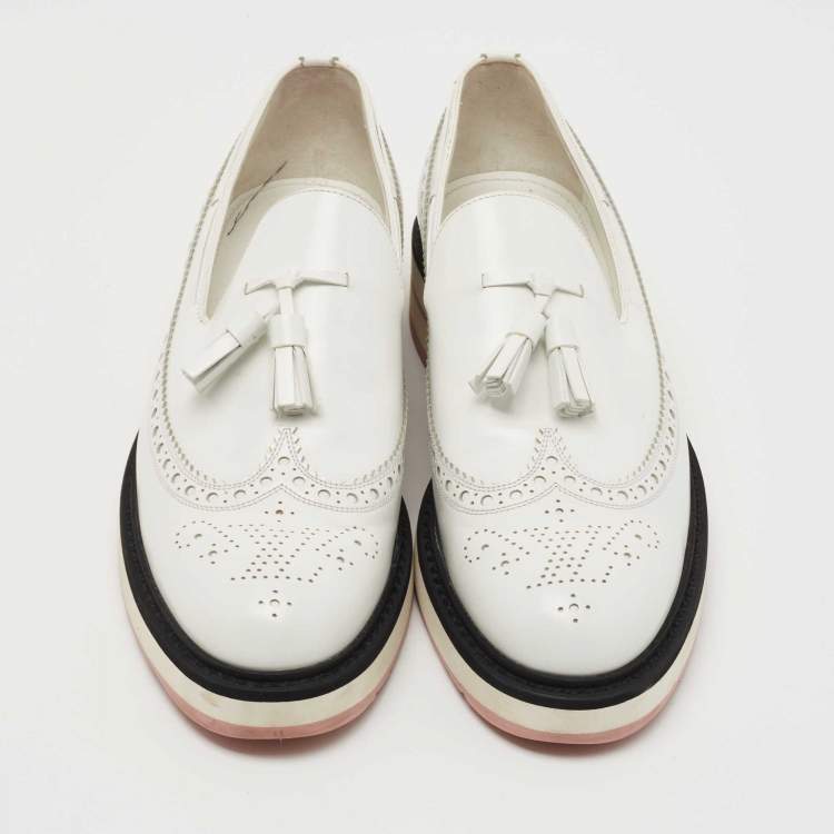 Pre Owned Louis Vuitton White Leather Slip On Loafers Size 39