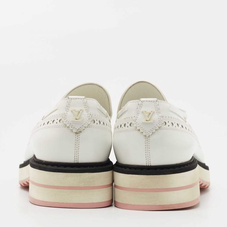 Pre Owned Louis Vuitton White Leather Slip On Loafers Size 39