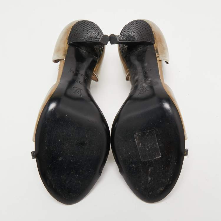 Pre Owned Louis Vuitton Metallic/Black Leather Open Toe Sandals Size 37