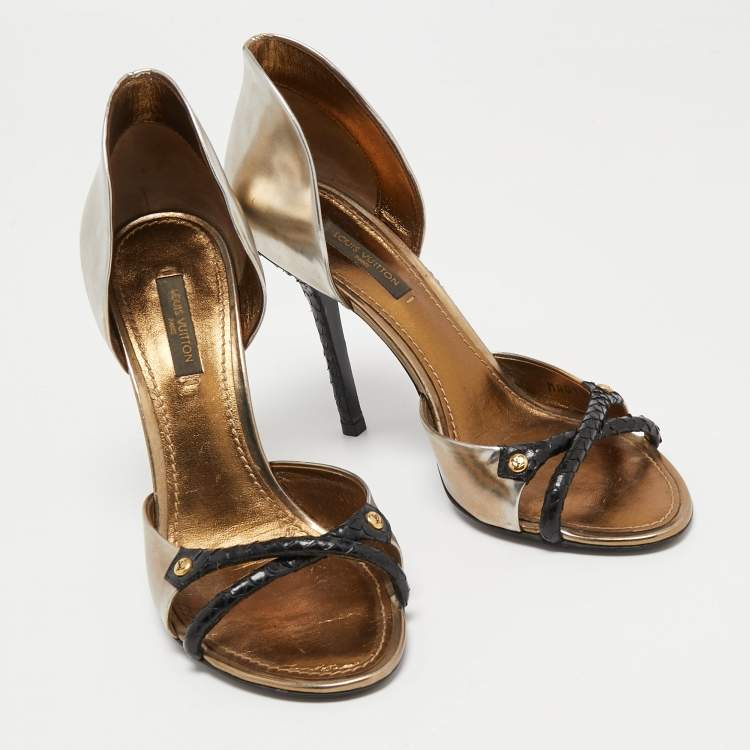 Pre Owned Louis Vuitton Metallic/Black Leather Open Toe Sandals Size 37