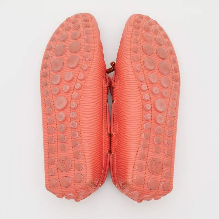 Pre Owned Louis Vuitton Orange Epi Leather Bow Slip On Loafers Size 37