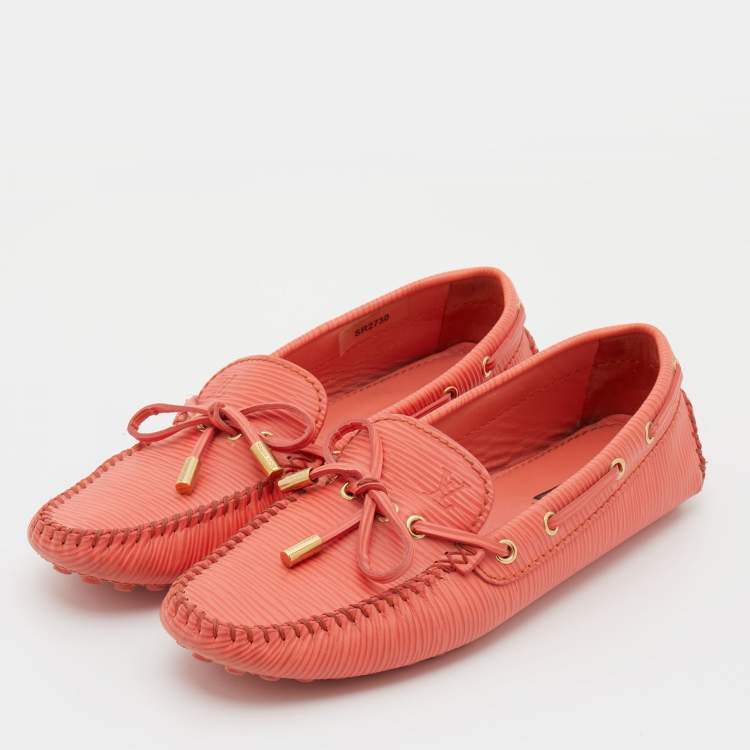 Louis Vuitton Orange EPI Leather Bow Slip on Loafers Size 37